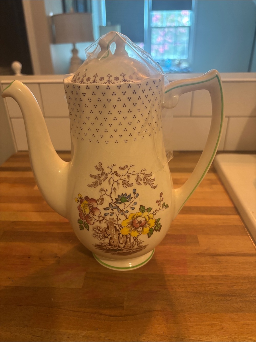 Royal Doulton Porcelain Coffee Pot with Yellow and Green Floral Accents